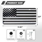 American Front Flag License Plate Vanity Embossed Silver for Universal Fit (-)