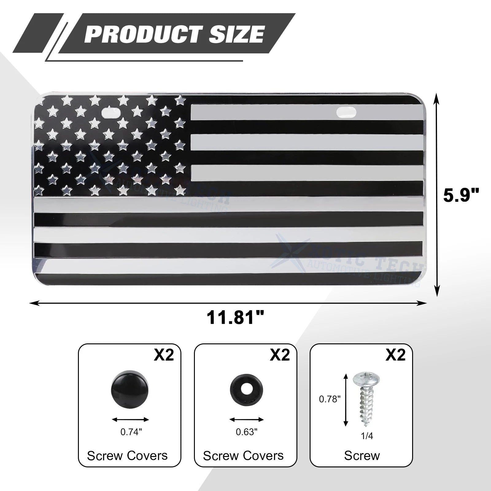 American Front Flag License Plate Vanity Embossed Silver for Universal Fit (-)