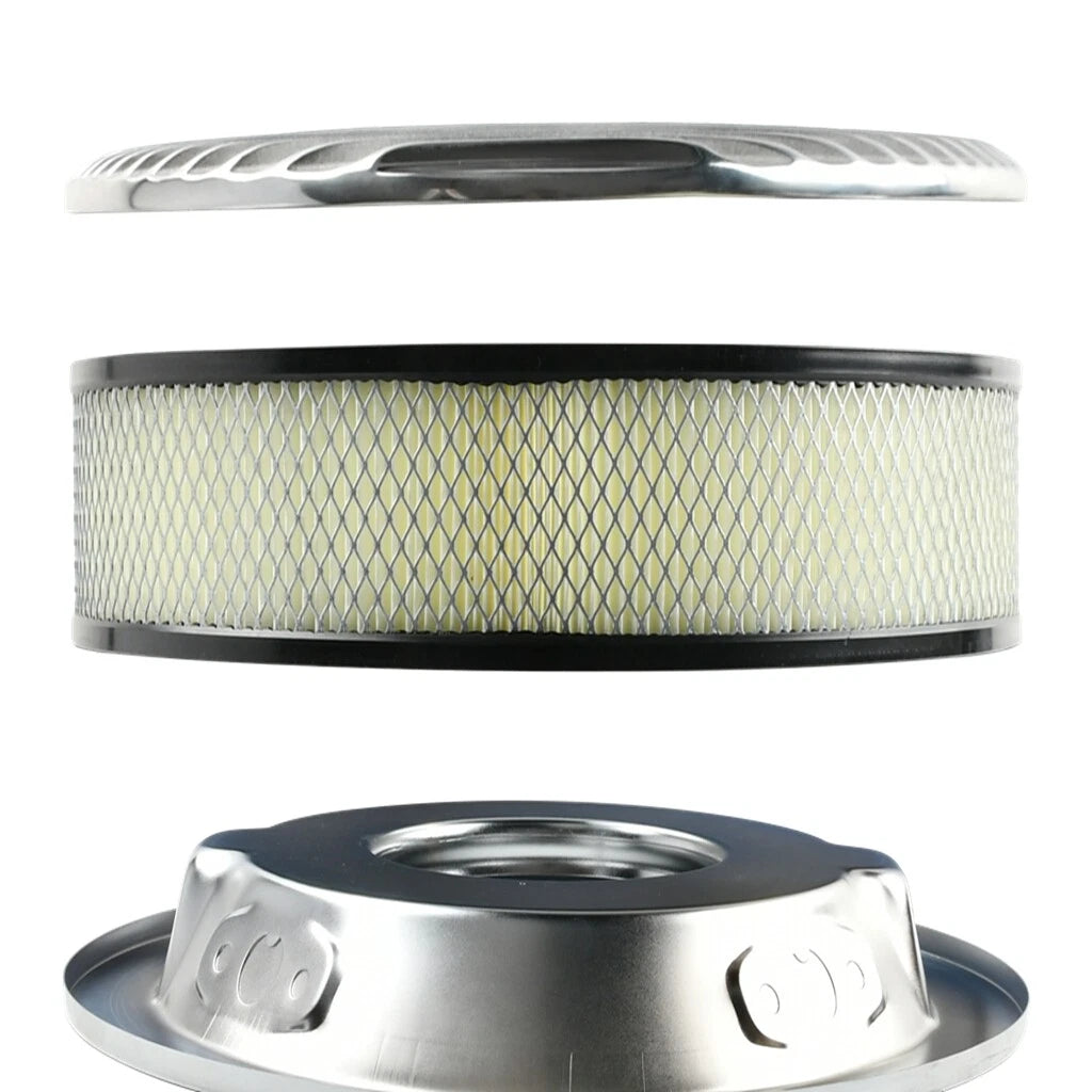 14" Oval Finned Polished Aluminum Air Cleaner Set for Chevy Ford Mopar