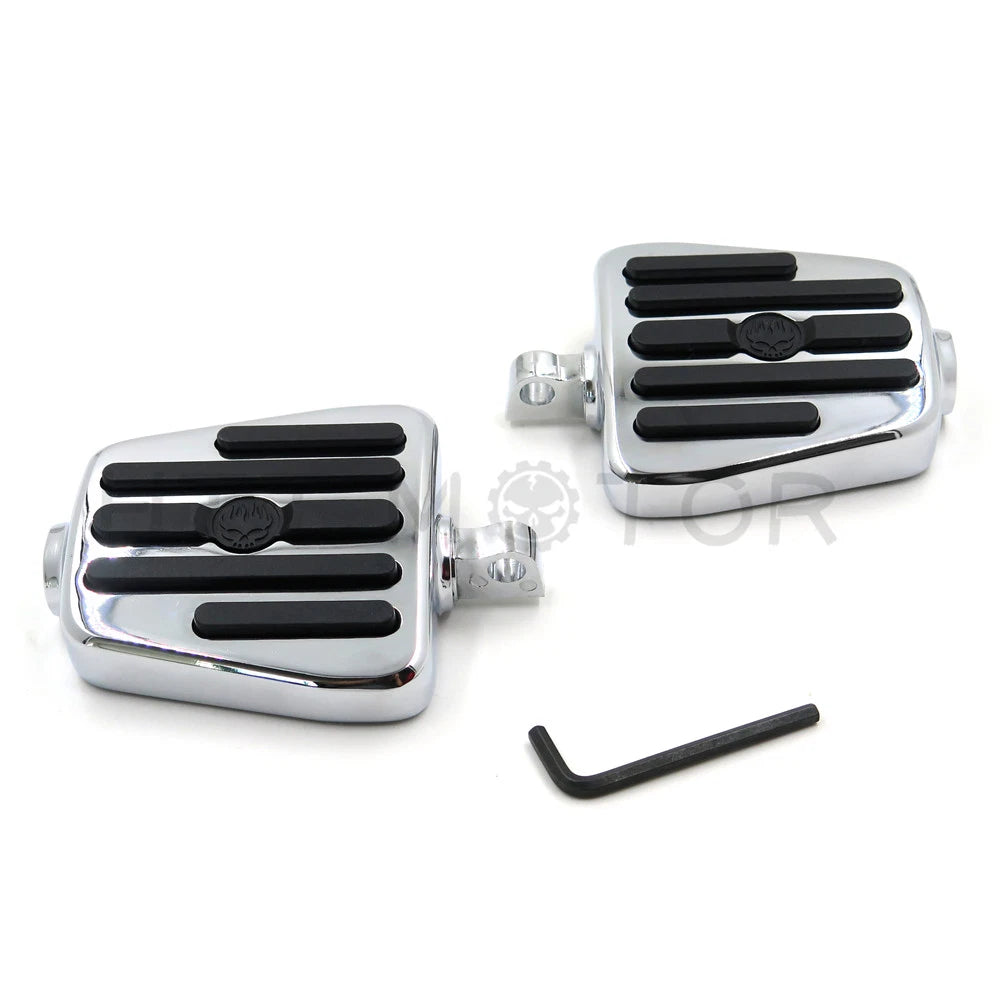 Flame Fire Skull Foot Pegs for Harley (1984–2016) w/ Foot Peg Support Chrome