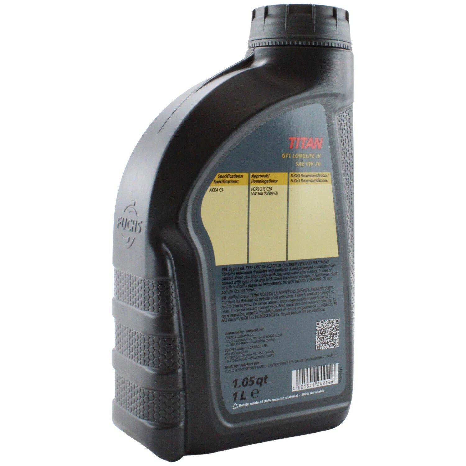 2X Fuchs TITAN GT1 LONGLIFE IV SAE 0W-20 Engine Oil 1L for Audi Porsche