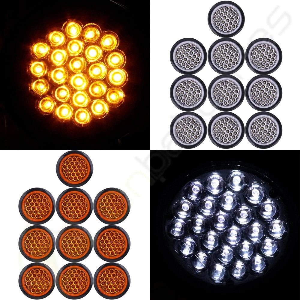 20pcs 24V 4" LED Side Marker Trailer Clearance Tail Lamps Round White & Amber