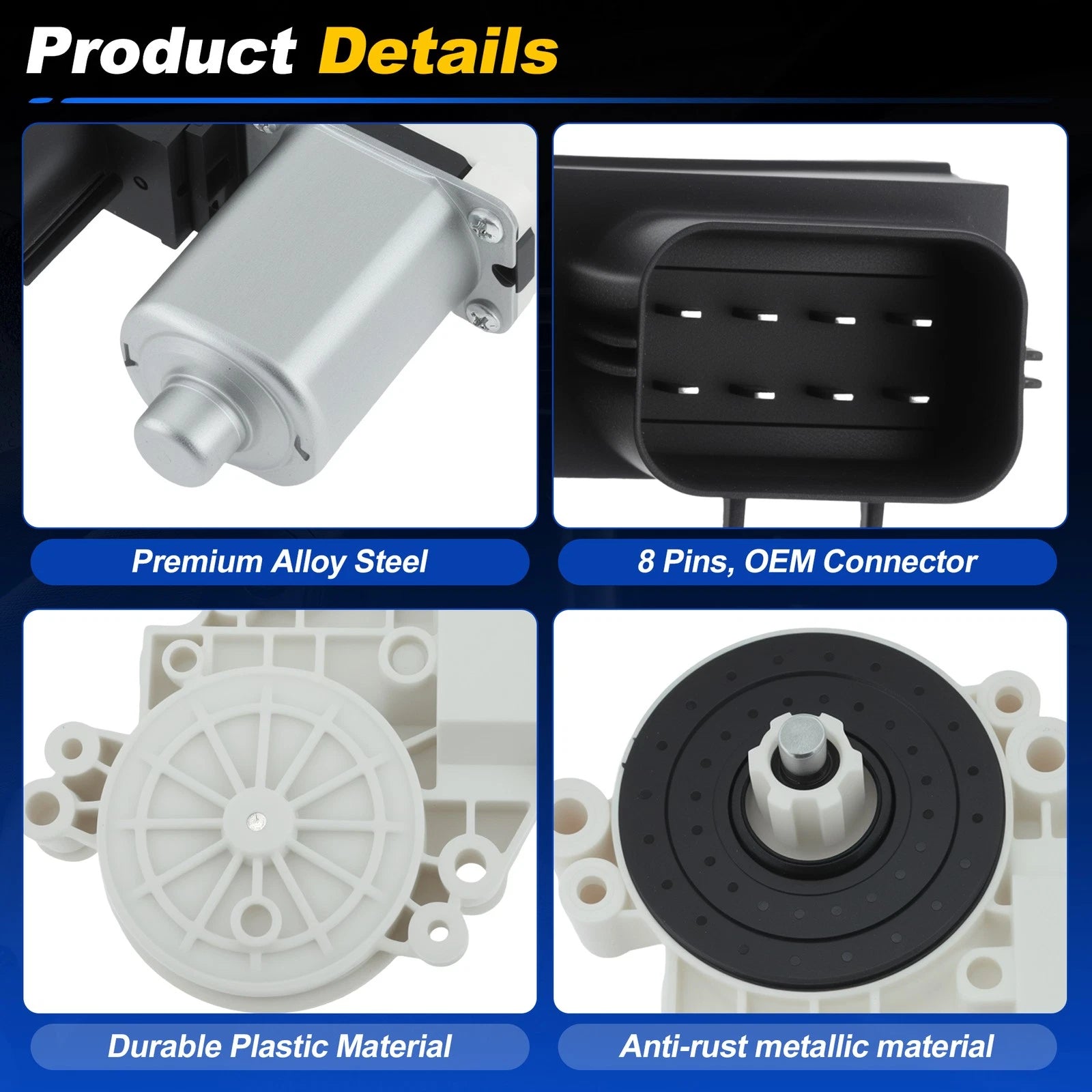 Front Right Power Window Motor for Ford Expedition (2008–2017) 8 Pin