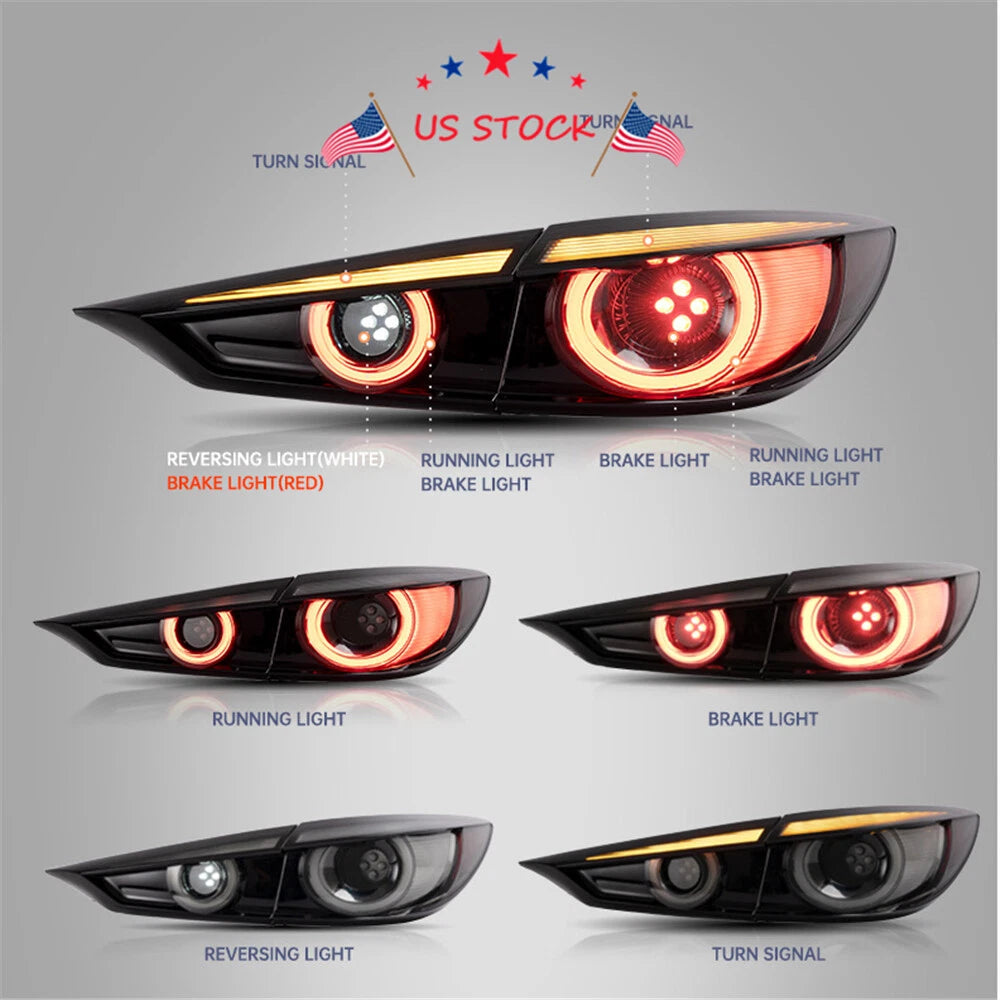 Set of 2 LED Smoked Tail Lights for Mazda 3 Sedan (2014–2018)