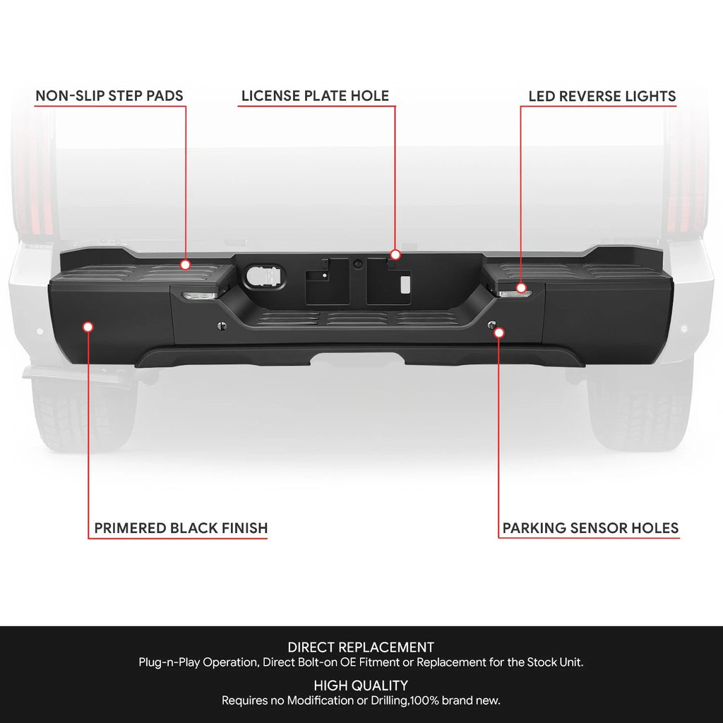 Rear Step Bumper for Toyota Tundra (2022–2026) Black w/Sensor Holes