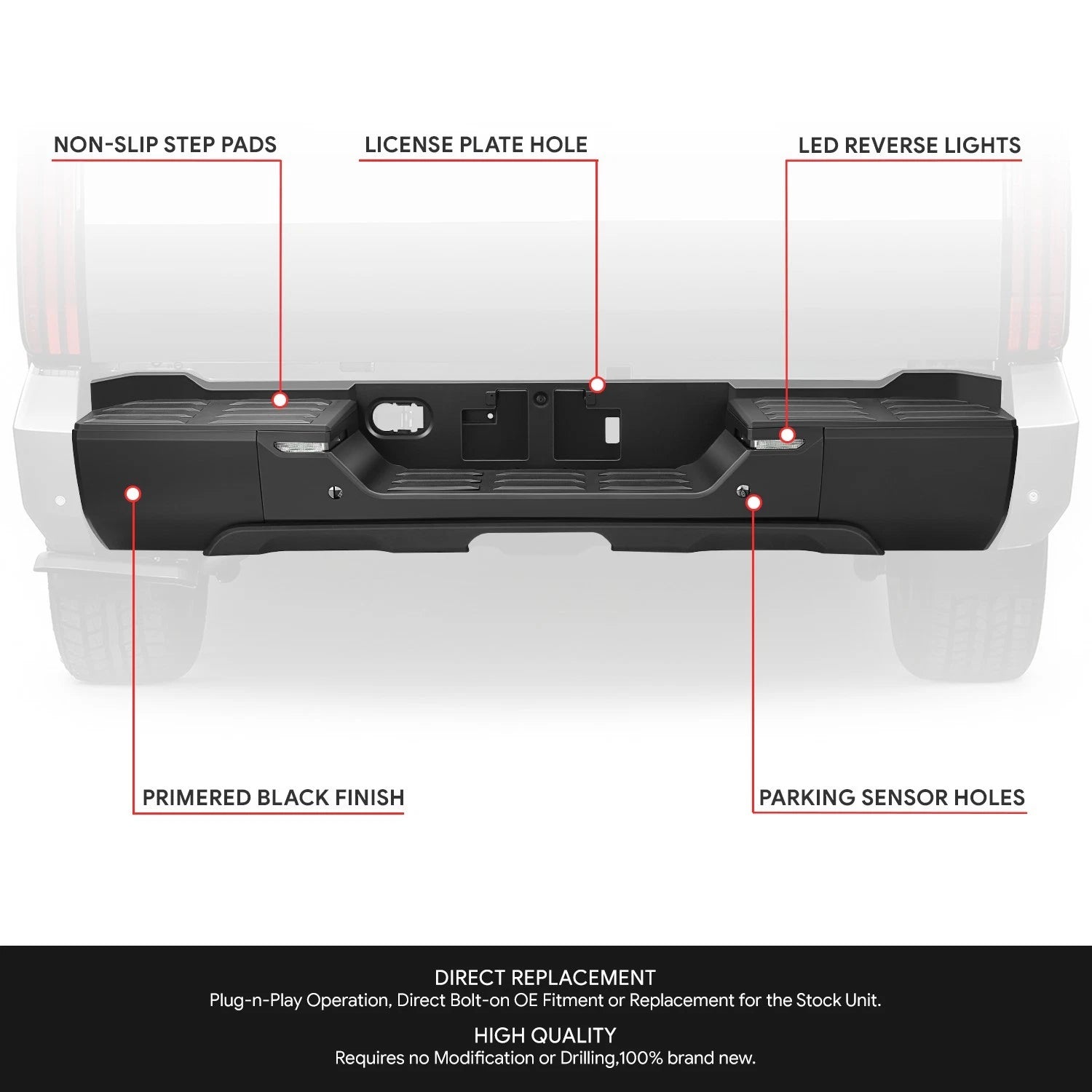 Rear Step Bumper for Toyota Tundra (2022–2026) Black w/Sensor Holes