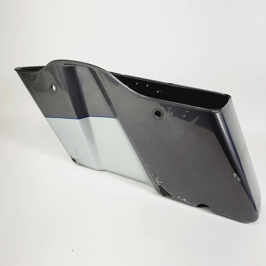 Right Side Saddlebag for Harley Davidson (2014–2023) 2 Tone Silver with Blue Pin