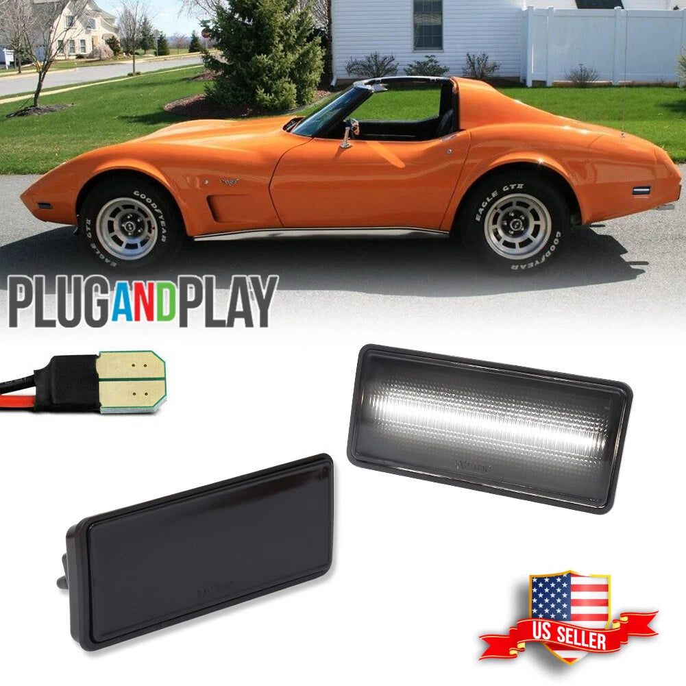 2X Smoke White LED Side Marker Lights for Chevy Corvette C3 (1974–1979)