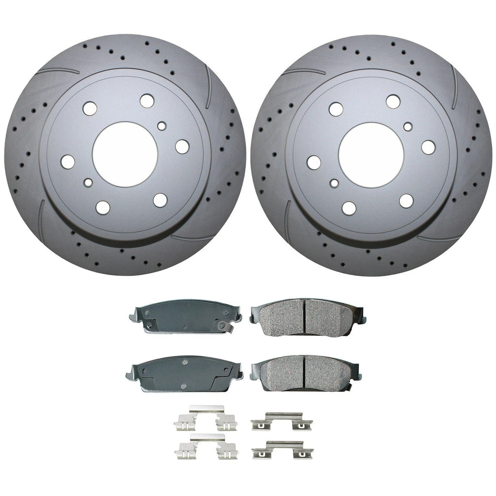 Rear Brake Kit Set of 4 Drilled 345mm Disc Akebono Ceramic Pads for Cadillac Chevy GMC