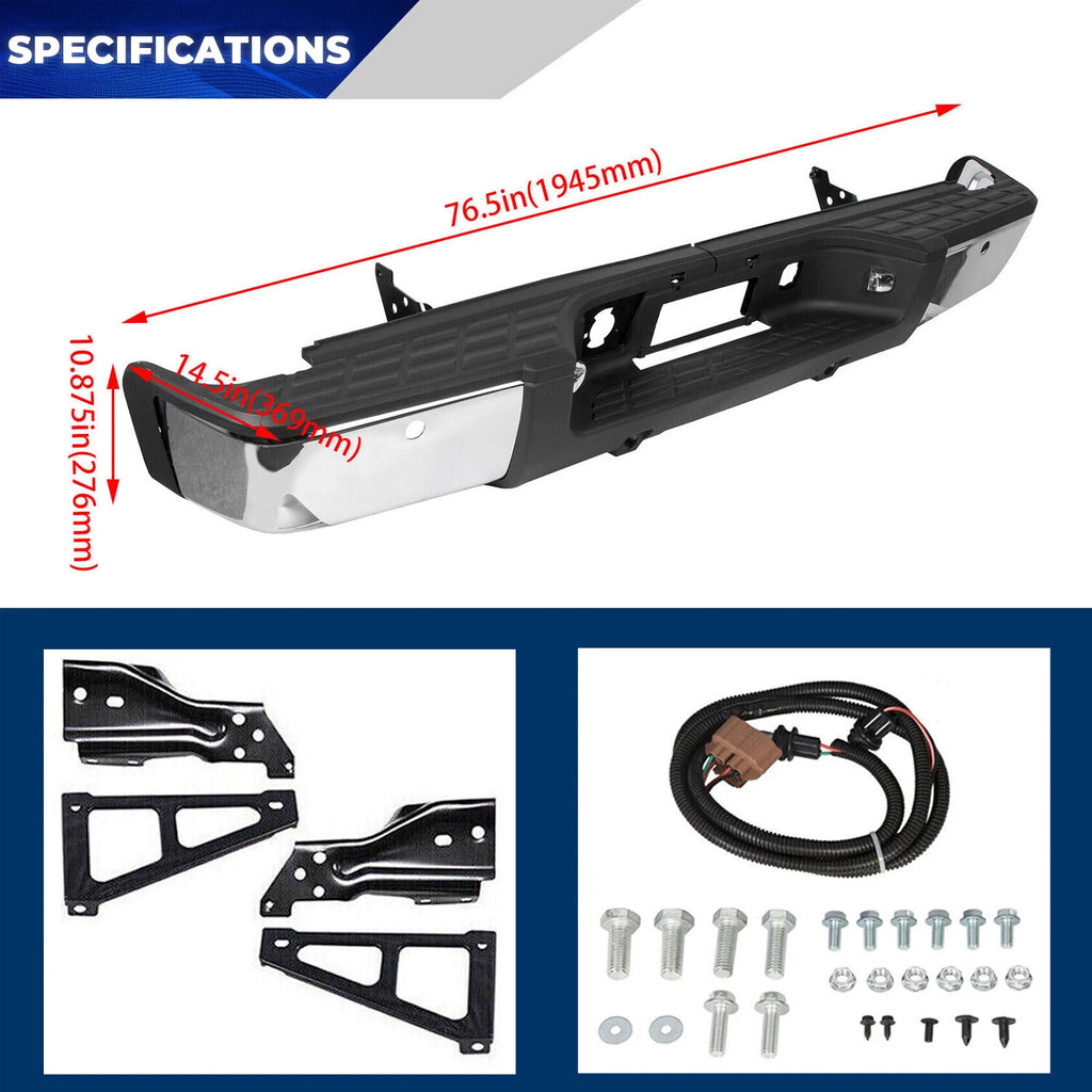 Chrome Rear Bumper for Chevy Silverado GMC Sierra 1500 (2007–2013)