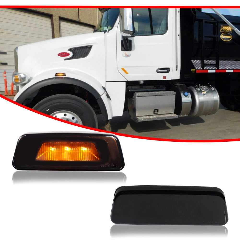 2X Smoke Amber LED Indicator Side Marker Light for Kenworth T680 (2016–2023)