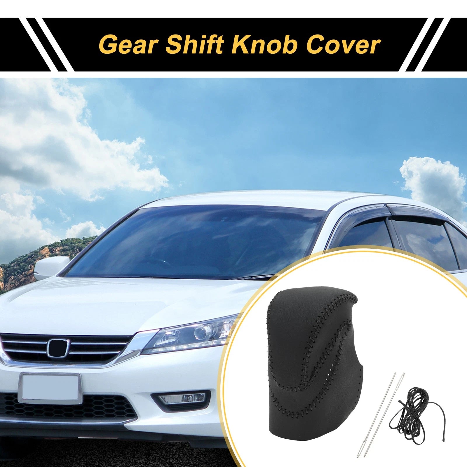 1 Pc Gear Shift Knob Cover for Honda Accord (2013–2017) Black Faux Leather