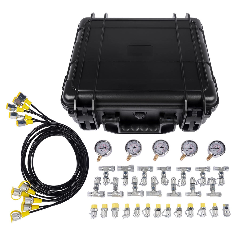 Hydraulic Pressure Test Kit for Automotive (5 Gauges, 5 Hoses, 13 Couplings, 14 Tee Connectors)