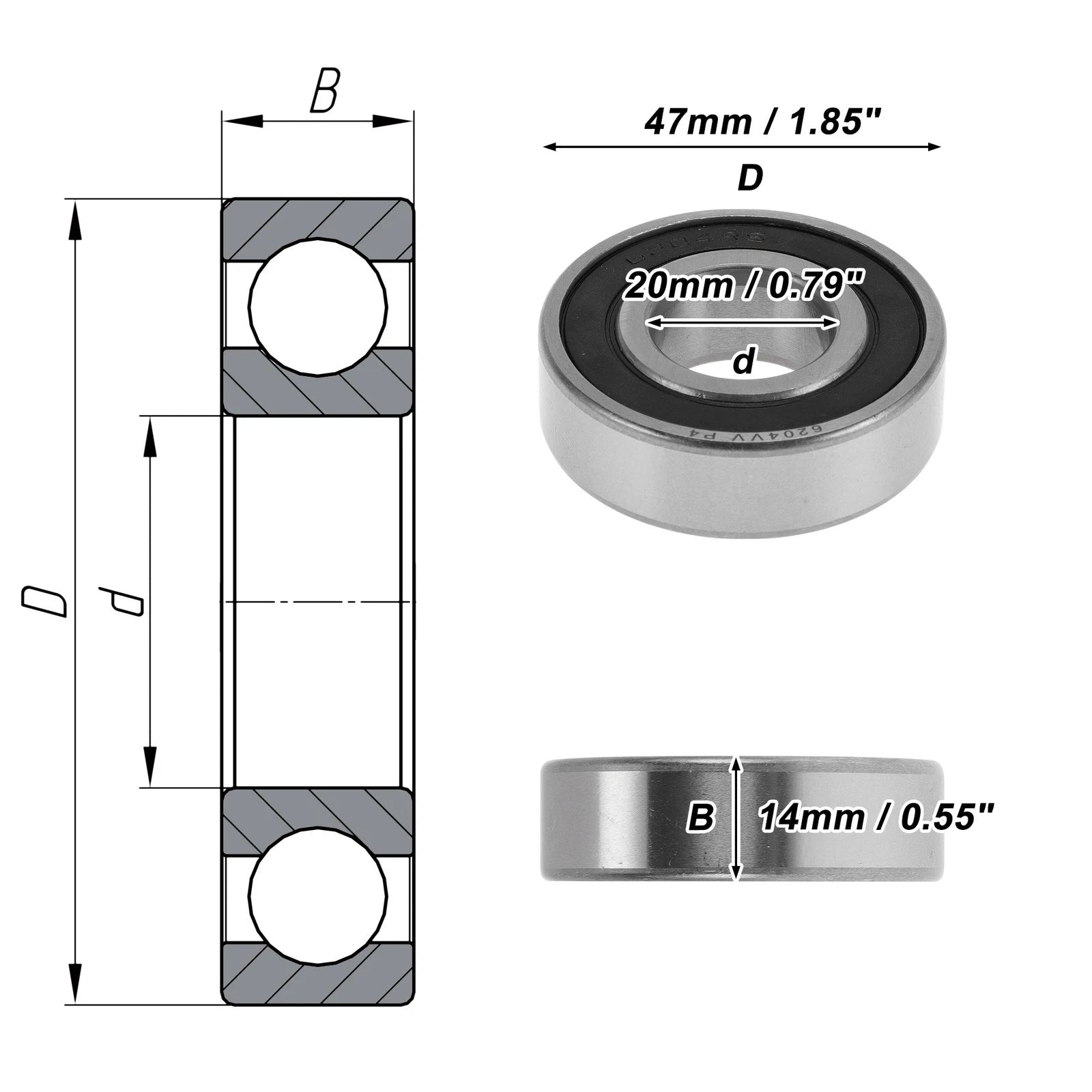 6204VV Deep Groove Ball Bearing for Various Models (20x47x14mm)