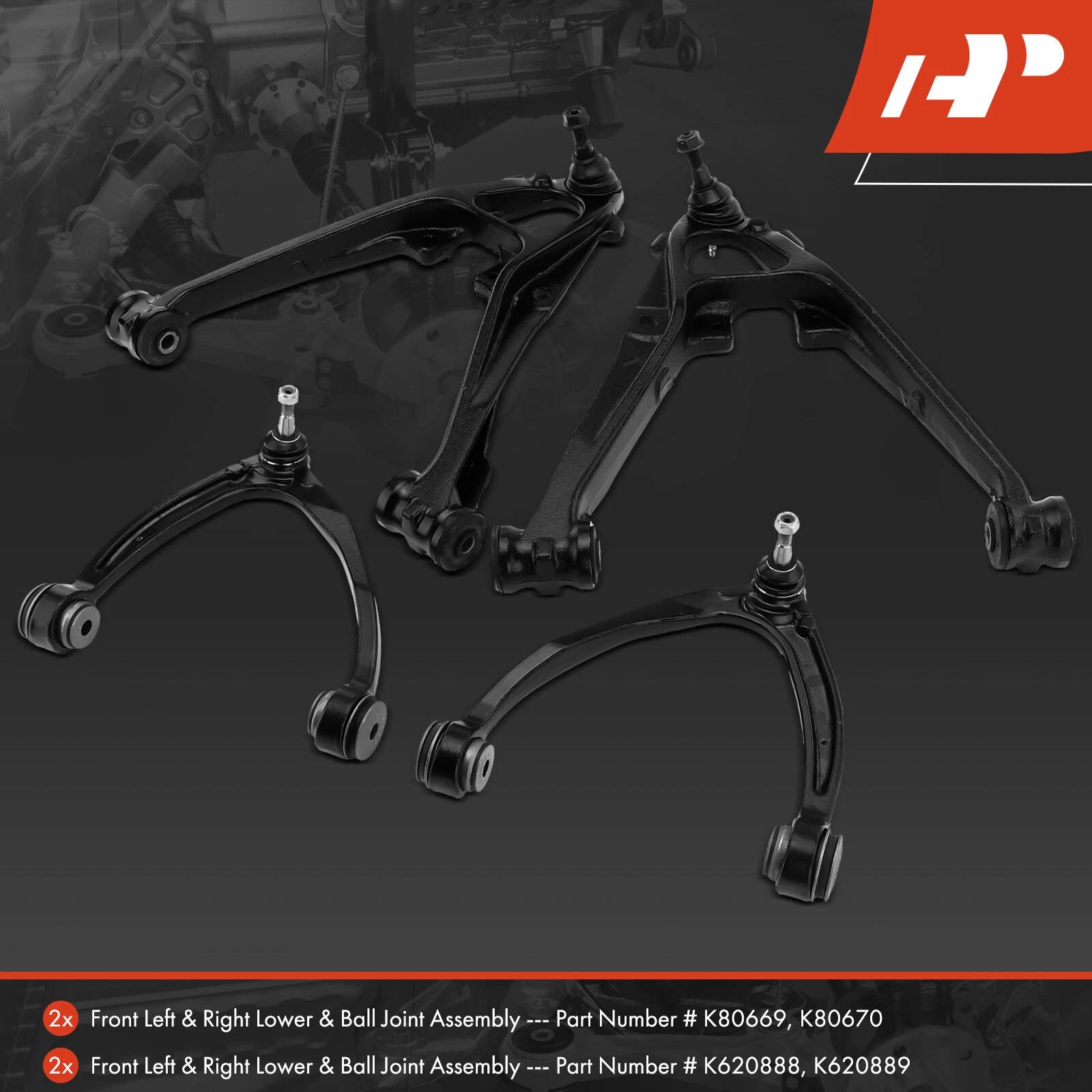 Set of 4 Front Lower & Upper Control Arms w/Ball Joints for Chevy Cadillac GMC