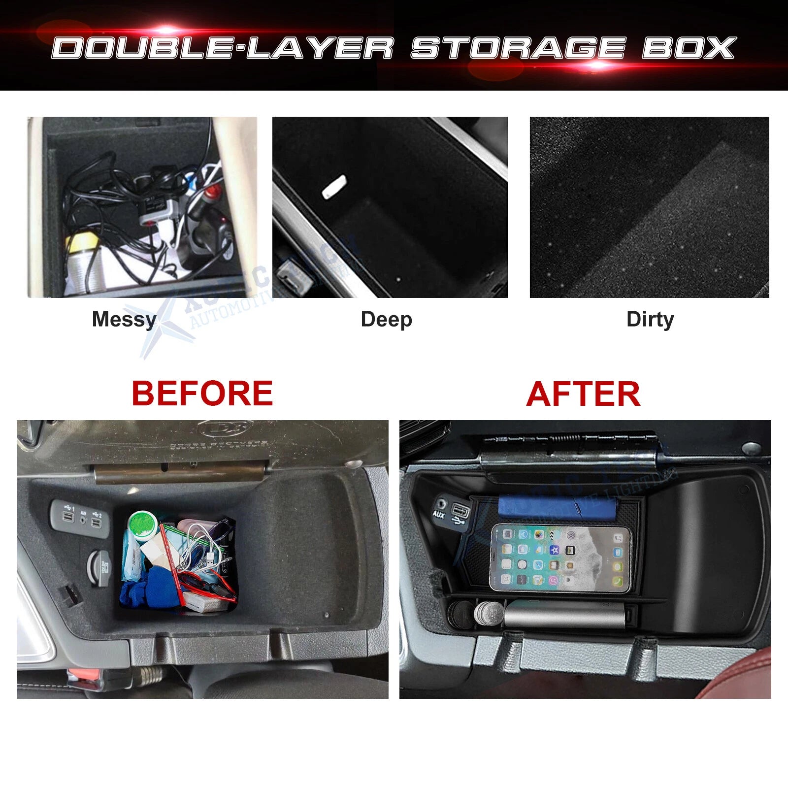 Armrest Box Secondary Storage Organizer with Coin Holder for Dodge Challenger (2015-2025)
