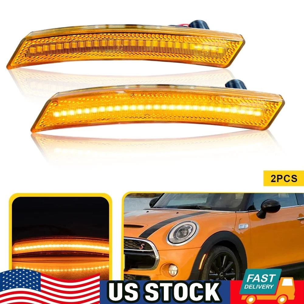 2X Front Amber LED Side Marker Lights for Mini Cooper R55 R56 R57 R58 R59 R60