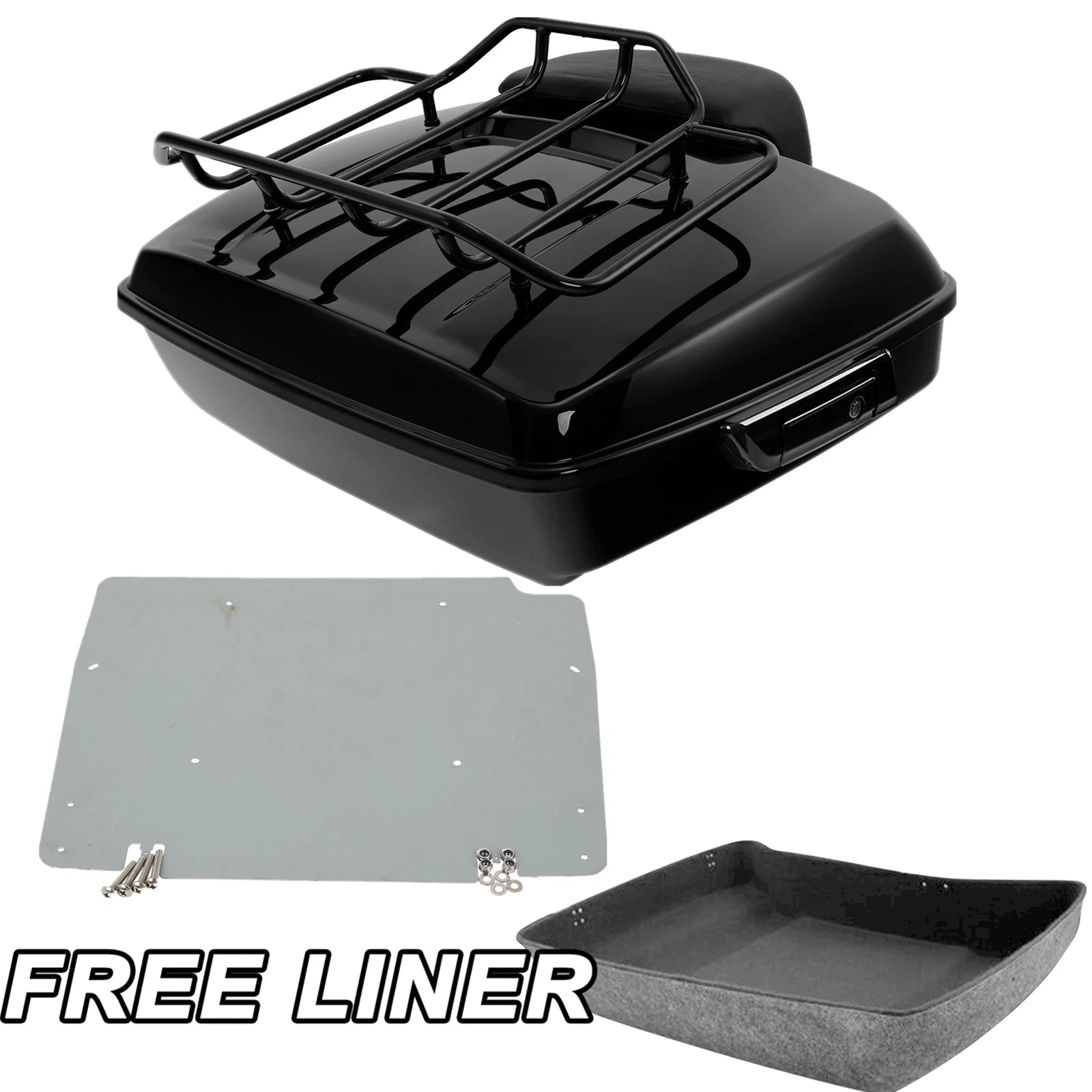 Black Chopped Trunk Backrest Base Plate for Harley Touring (2014–2025)