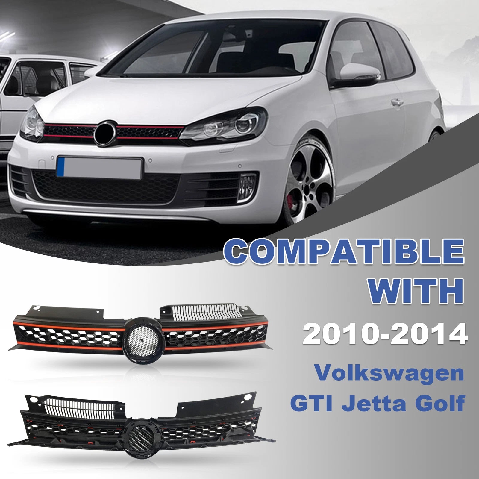 Grille for VW MK6 Golf/GTI/Jetta Sportwagen (2010–2014) Black with Red Trim