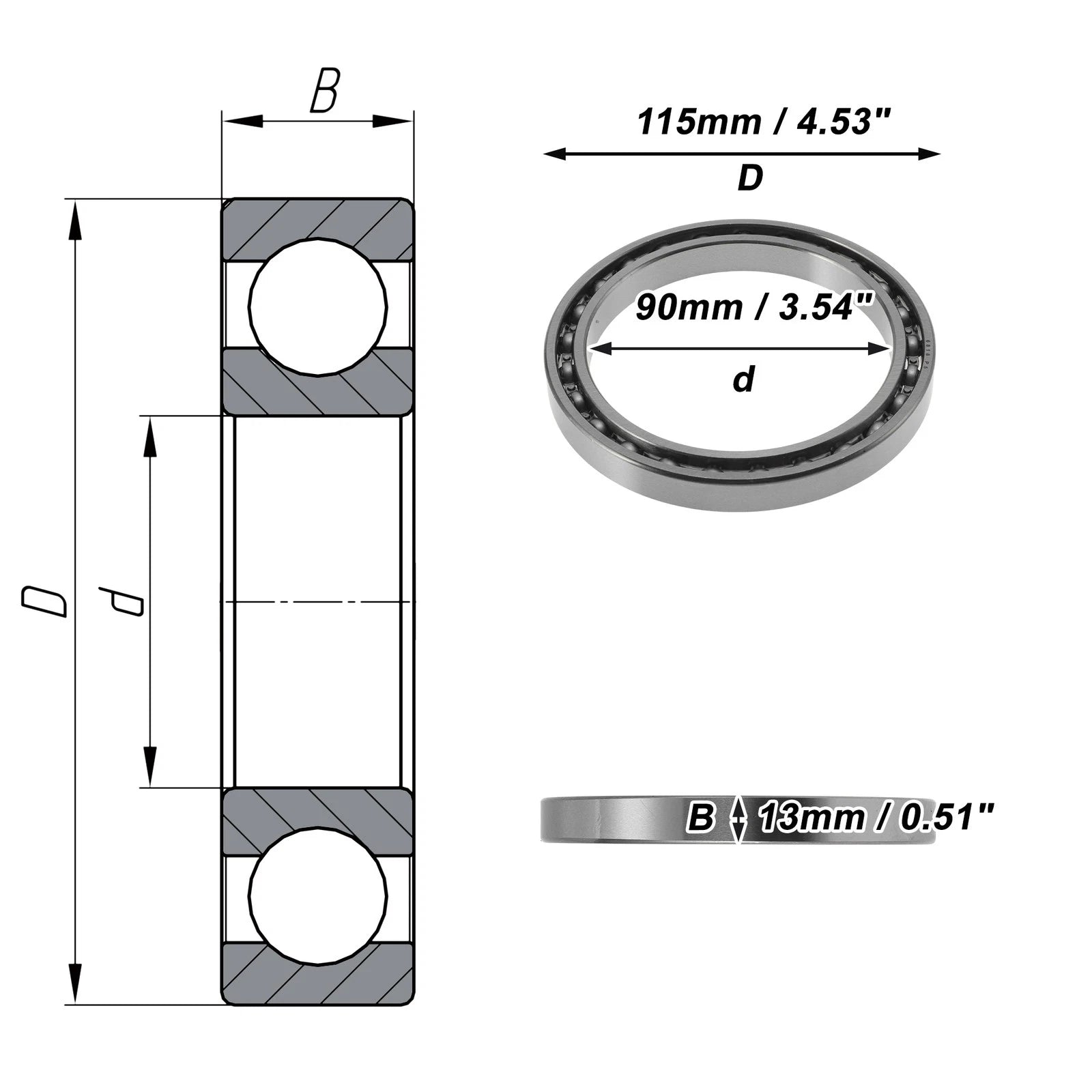 Deep Groove Ball Bearing 90x115x13mm for Scooter Skateboard (6818)