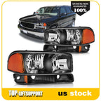 Headlight Assembly Pair for GMC Sierra 1500 Yukon XL (1999–2007) Black Housing