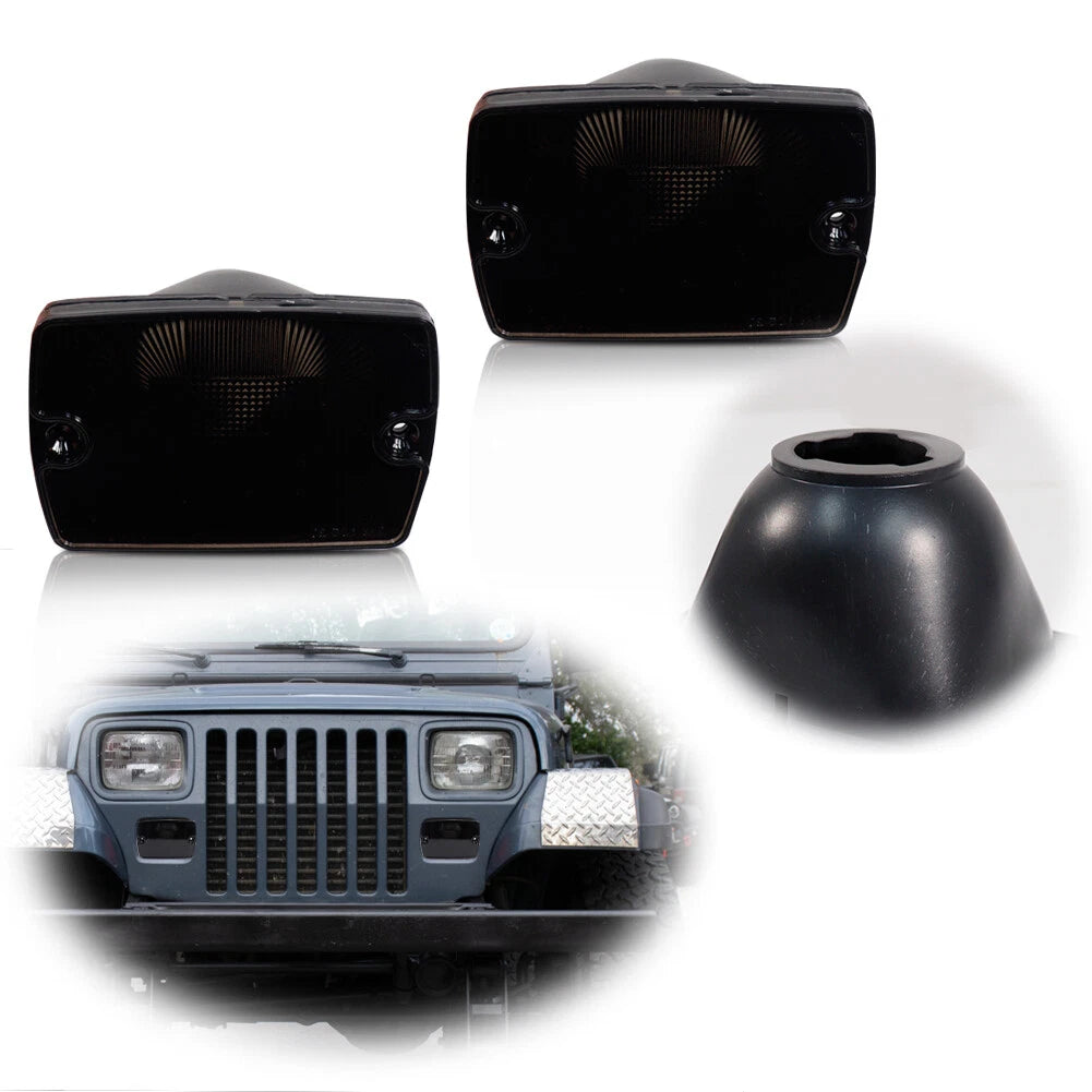 2X Front Bumper Turn Signal Lights for Jeep Wrangler (1987–1995) Smoked