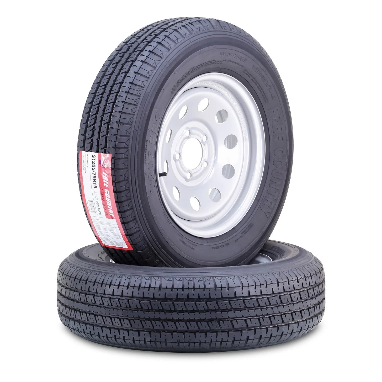 2X 205/75R15 Trailer Tire & Wheel 10-Ply E w/5X4.5" Silver Mod Rim