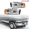 Headlight Set for Dodge Ram (1994–2002) Crystal Fresnel Lens Chrome