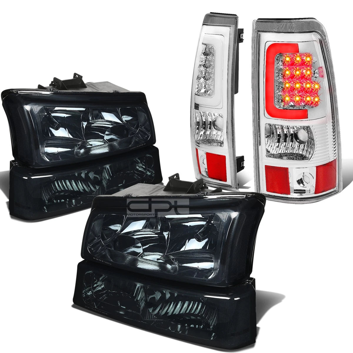 Smoked Headlight + Clear Bumper + Chrome 3D LED Tail Light for Silverado (2003–2007)