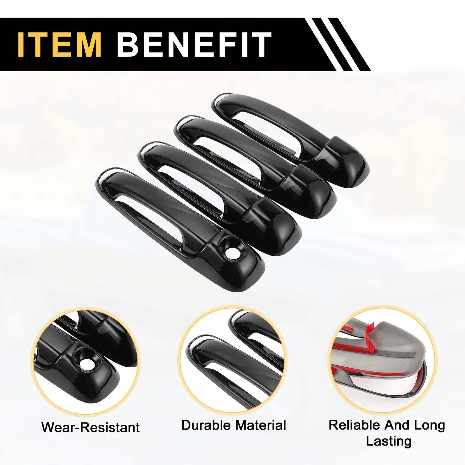 Set of 4 Car Door Handle Protectors for Dodge Ram 1500 (2002–2008) Glossy Black