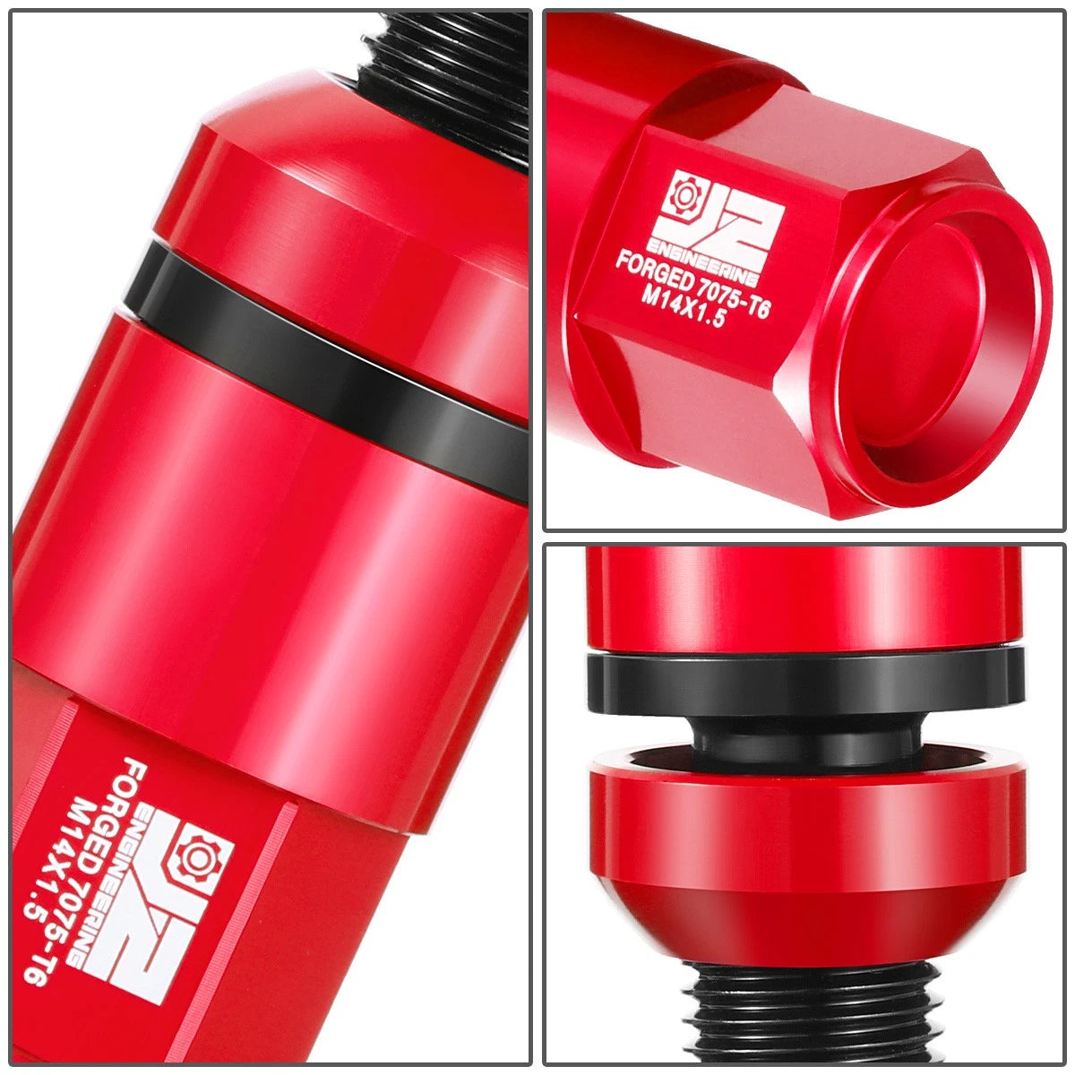 Set of 20 Closed End Lug Nuts M14x1.5 for J2 (Aluminum, Red)