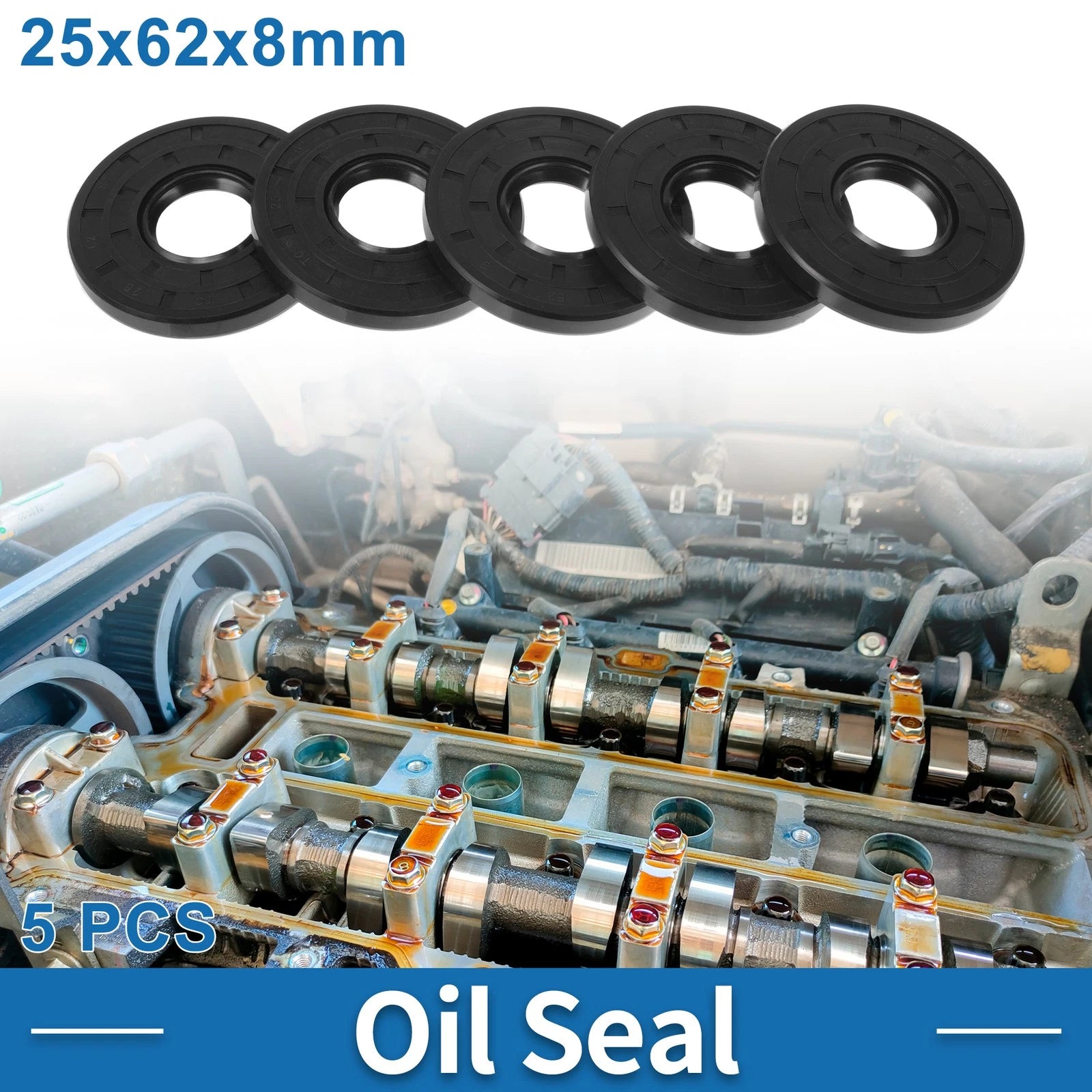 Set of 5 Oil Seal Ring 25x62x8mm Nitrile Rubber for Rotary Shaft 683867648105