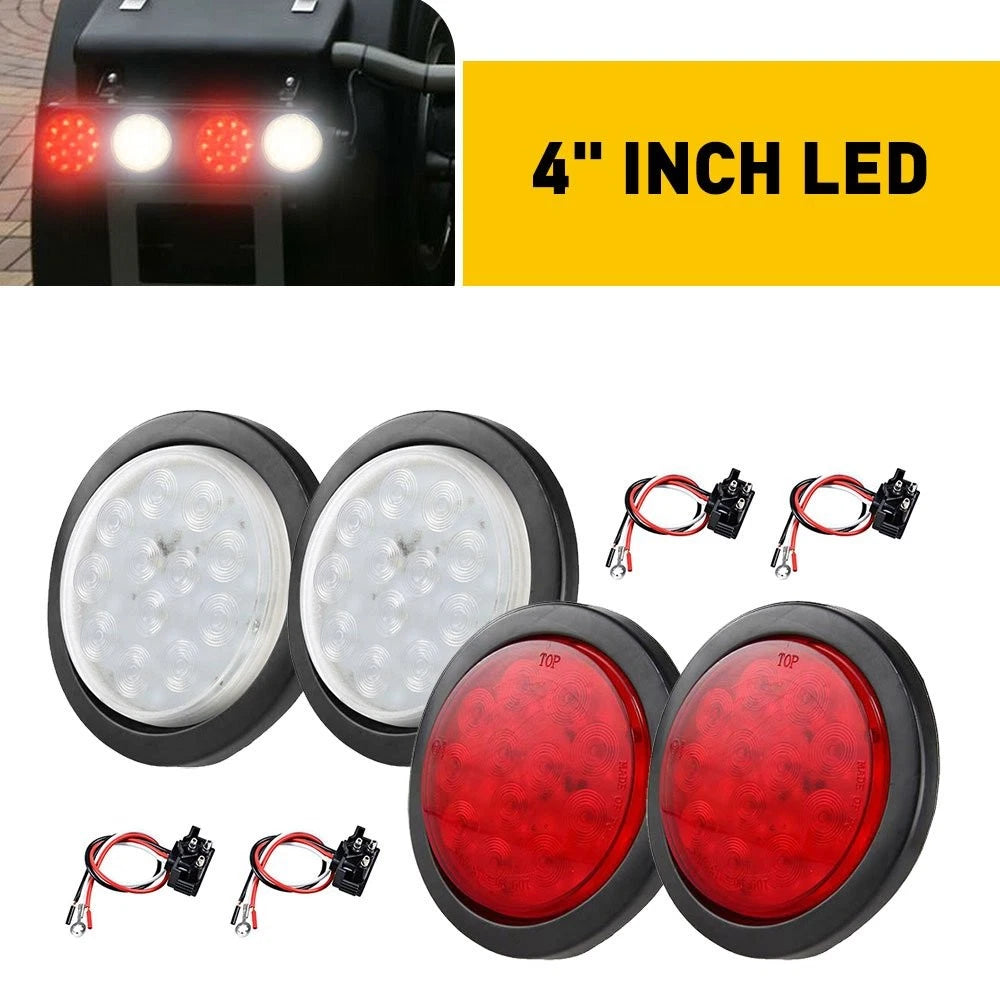 4" LED Round Brake Tail Lights for Truck (Red/White)