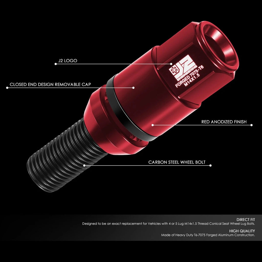 Set of 20 Closed End Lug Nuts M14x1.5 for J2 (Aluminum Red)