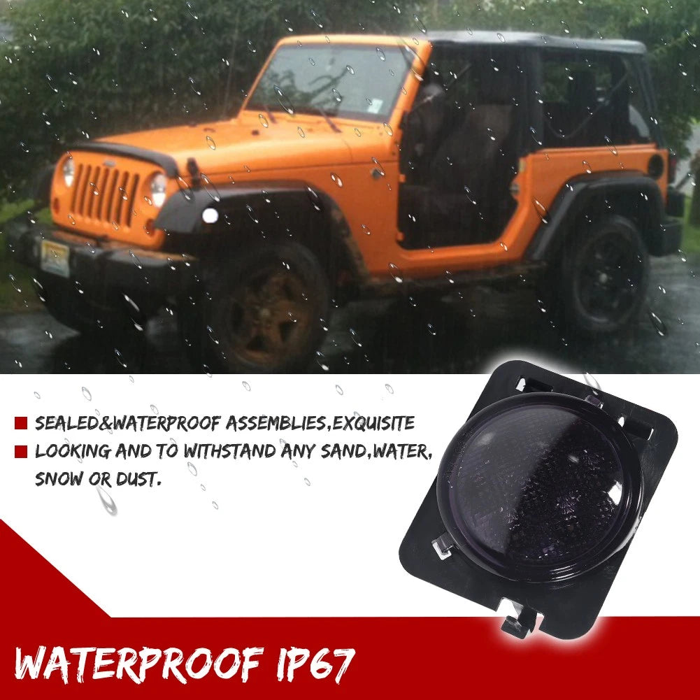 2X Smoke Lens LED Side Marker Lights for Jeep Wrangler JK (2007–2018)