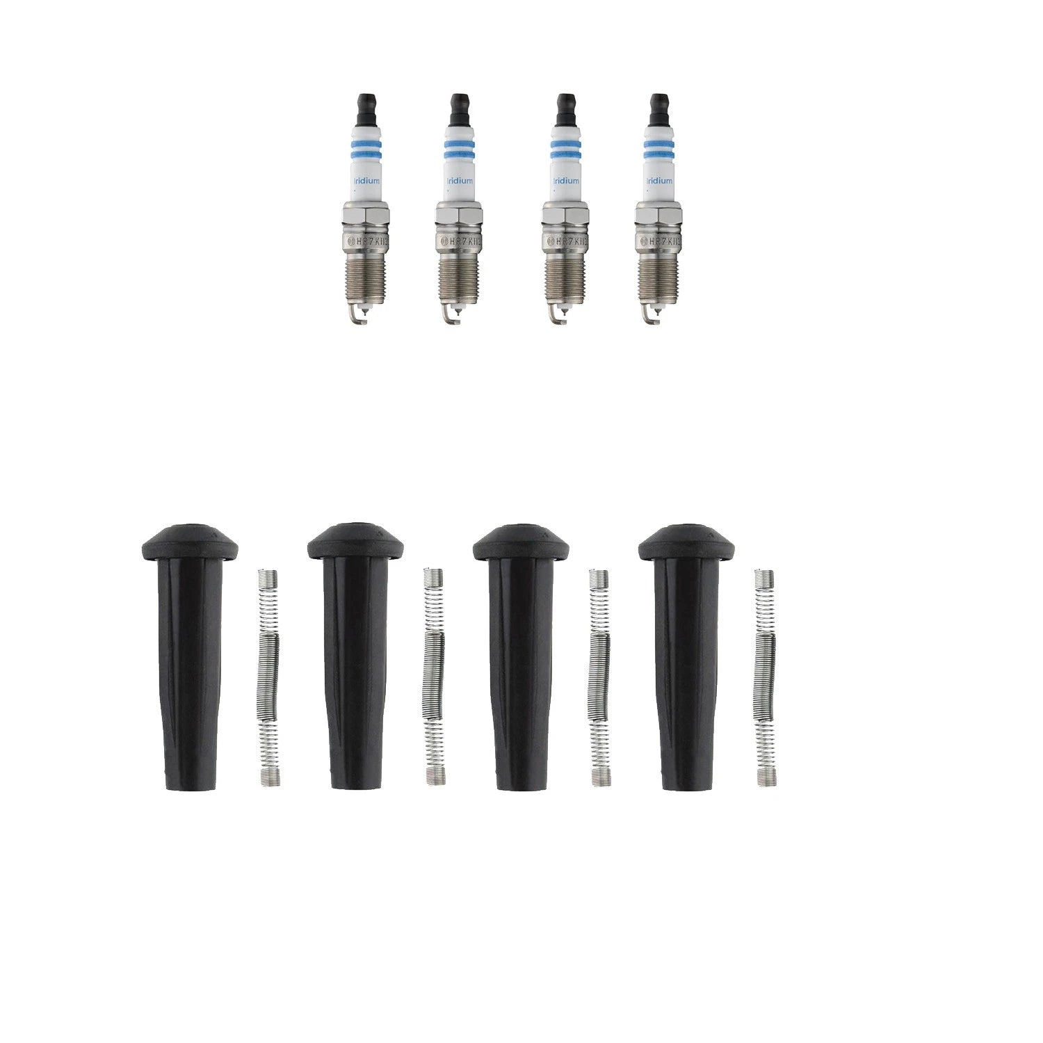 Set of 4 Bosch Double Iridium Spark Plugs & Denso Ignition Coil Boot Kit for Focus 2.3L (2000–2007)