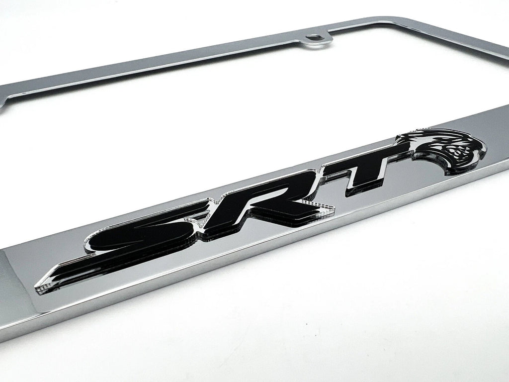 Chrome License Plate Frame with SRT Hellcat Emblem for Dodge Charger (2011–2023)
