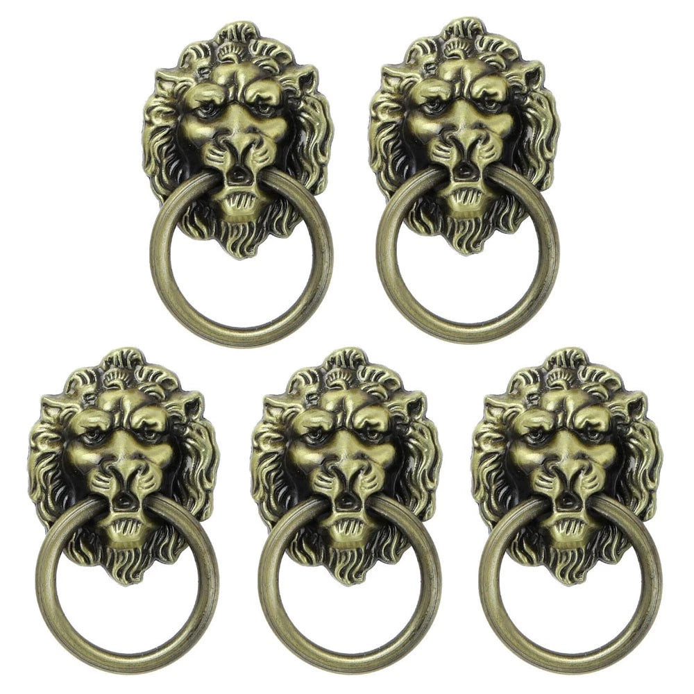 5Pcs Antique Lion Head Door Pull Handle for Cabinet Drawer