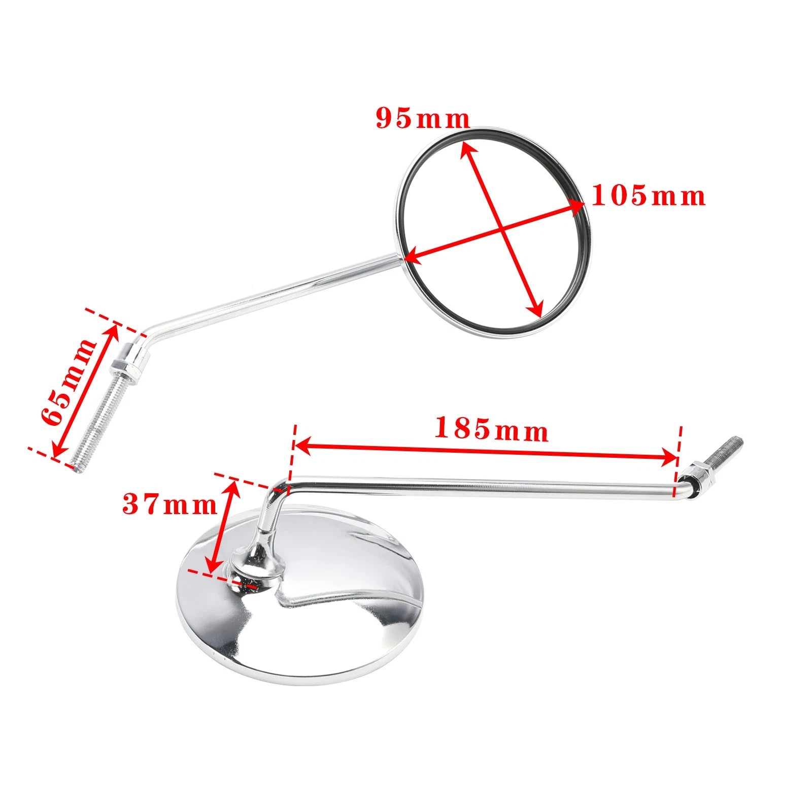 Mirror Pair LH & RH 8mm for Honda C50 C65 C70 C90 CM91 CT70 S90 CL90 CB100 (1960–1980)