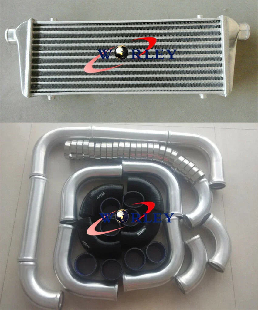 Aluminum Intercooler 450x230x52mm + 2.25" Piping + Red Silicone Hose for Car