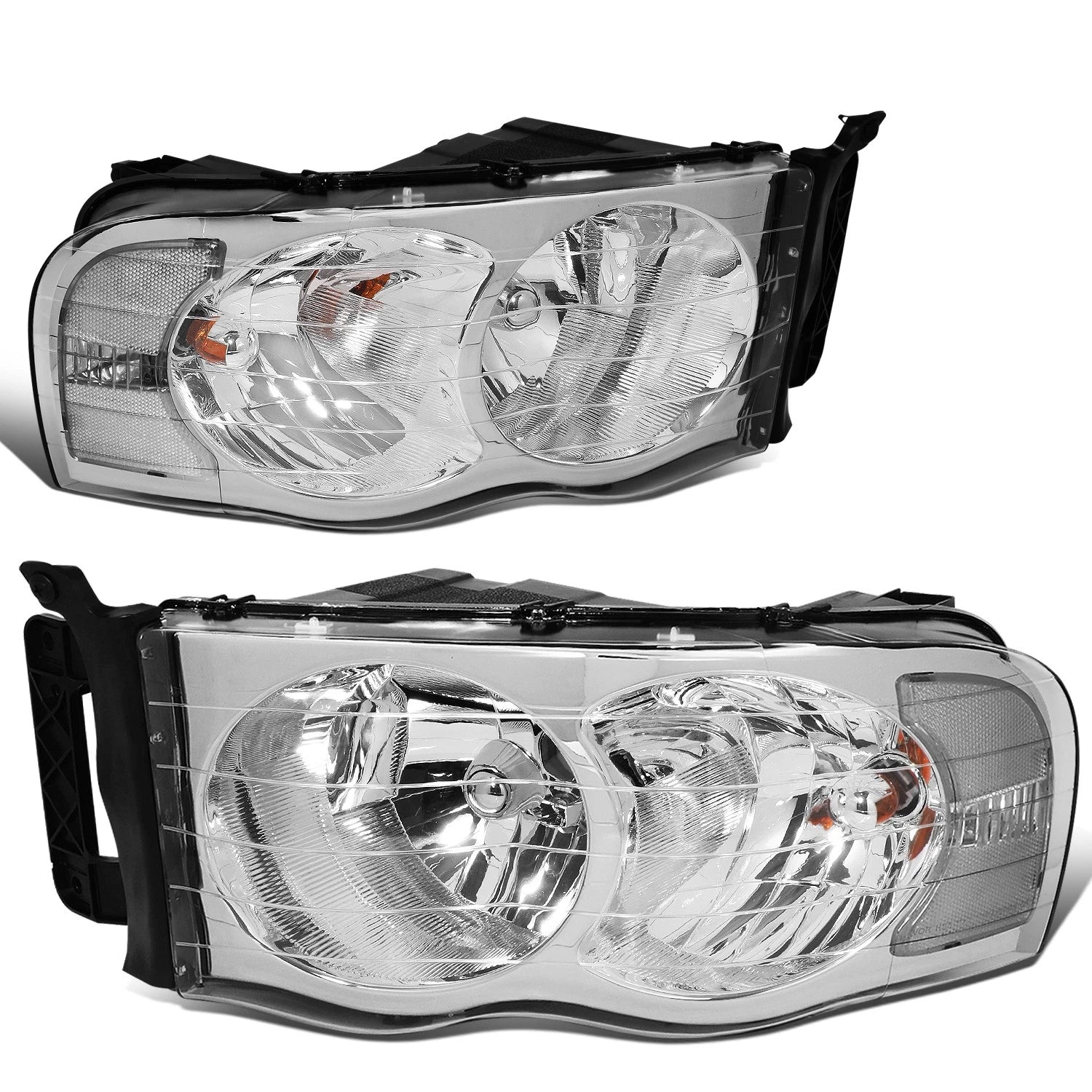 Pair of Chrome Housing Clear Corner Headlights for Dodge Ram Pickup (2002–2005)