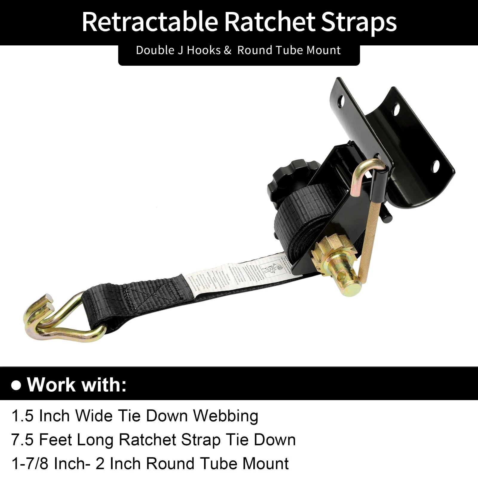 2X Ladder Rack Ratchet Straps w/ J-Hook 1.5"W x 7.5"L for Truck