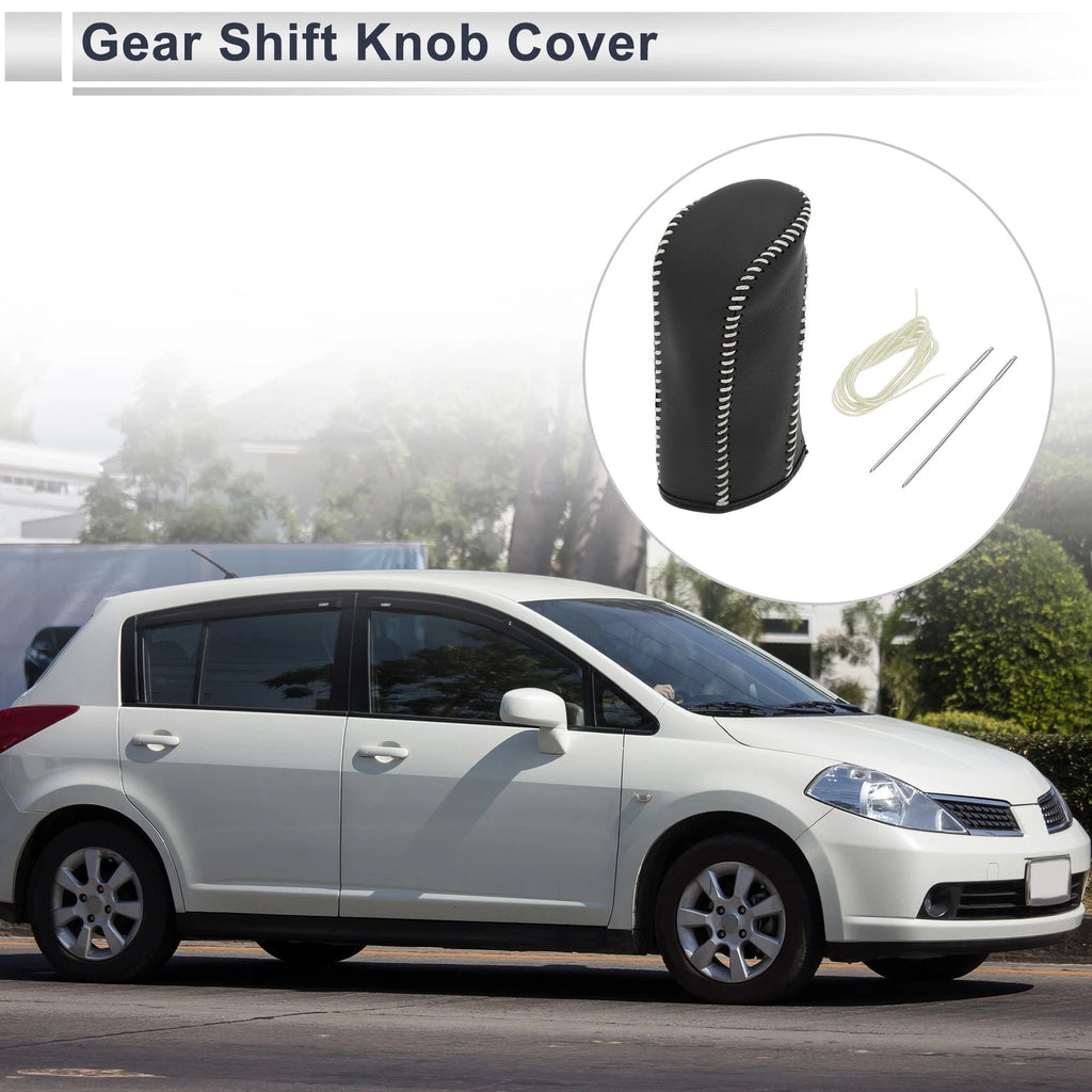 Gear Shift Knob Cover for Nissan Tiida (2004–2012) Black Beige Faux Leather