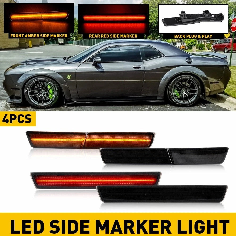 LED Side Marker Lights for Dodge Challenger SRT (2018–2022) - Black Lens