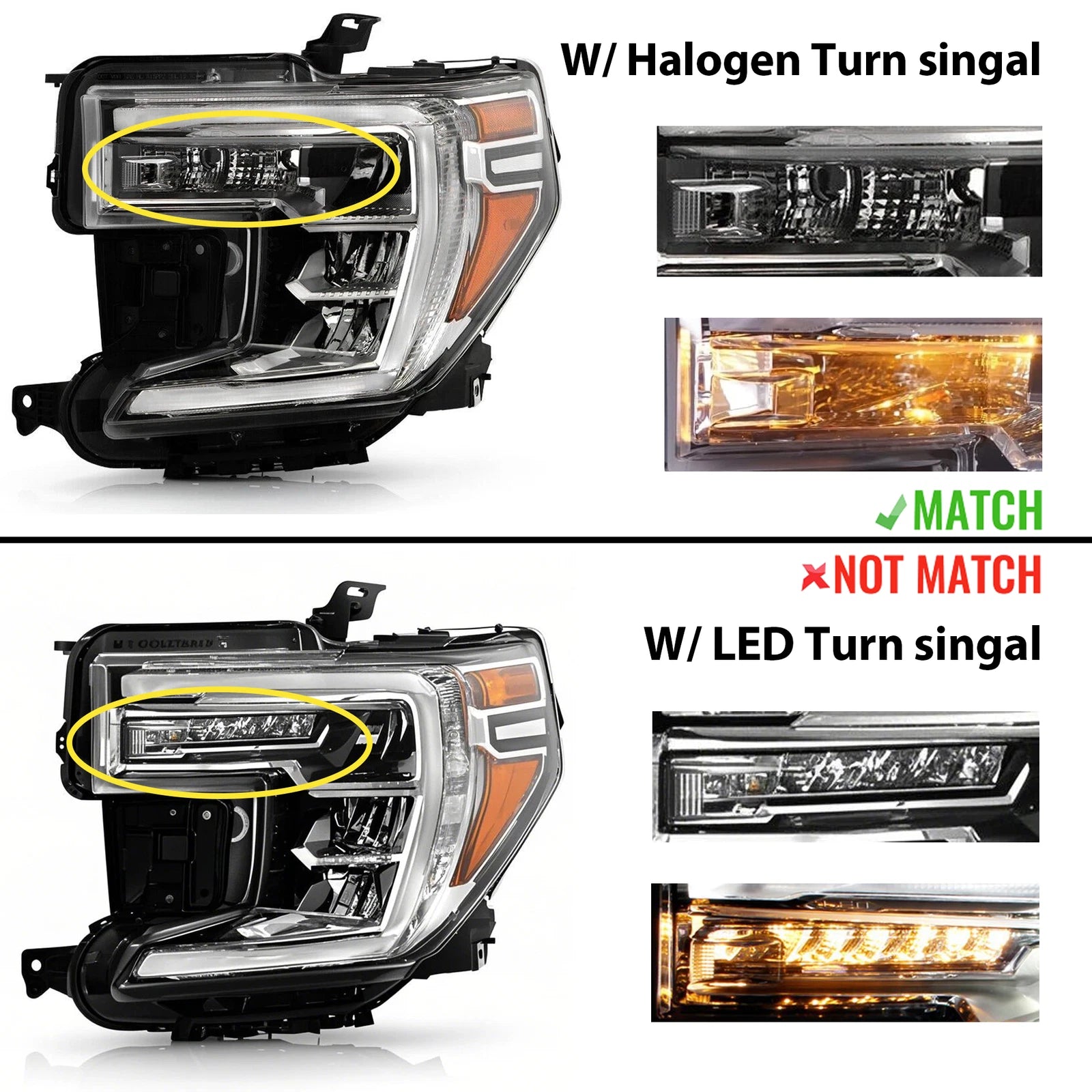 LED Headlight w/ Halogen Turn Signal for GMC Sierra 1500 (2019–2022)