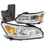 Pair of Chrome Amber Signal Projector Headlights for Honda Accord Sedan (2013–2015)