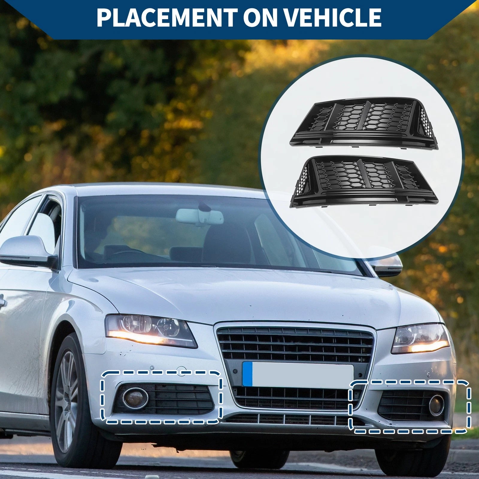 1 Pair Front Fog Light Grill for Audi A4 B9 (2016–2018) No. 8WD807681/8WD807682