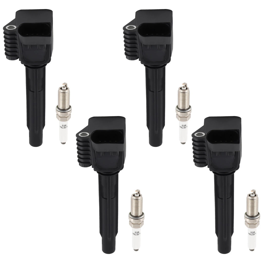 Set of 4 Ignition Coils & Spark Plugs for Audi A3 Q5 Q7 S3 TT Volkswagen Beetle