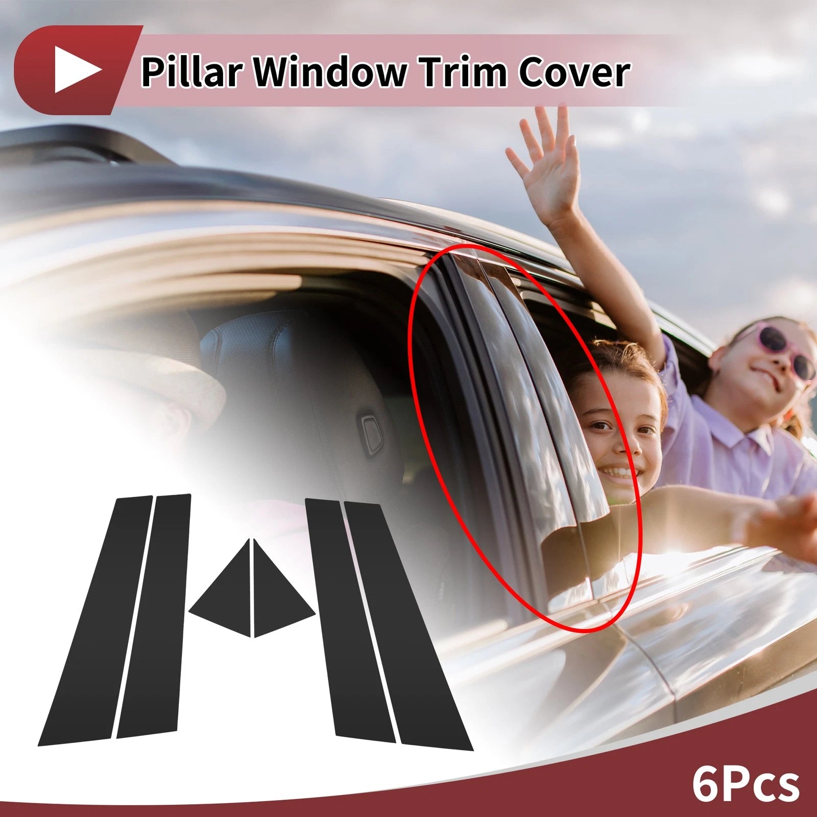 Set of 6 Door Pillar Window Trim for Volkswagen Passat  Black