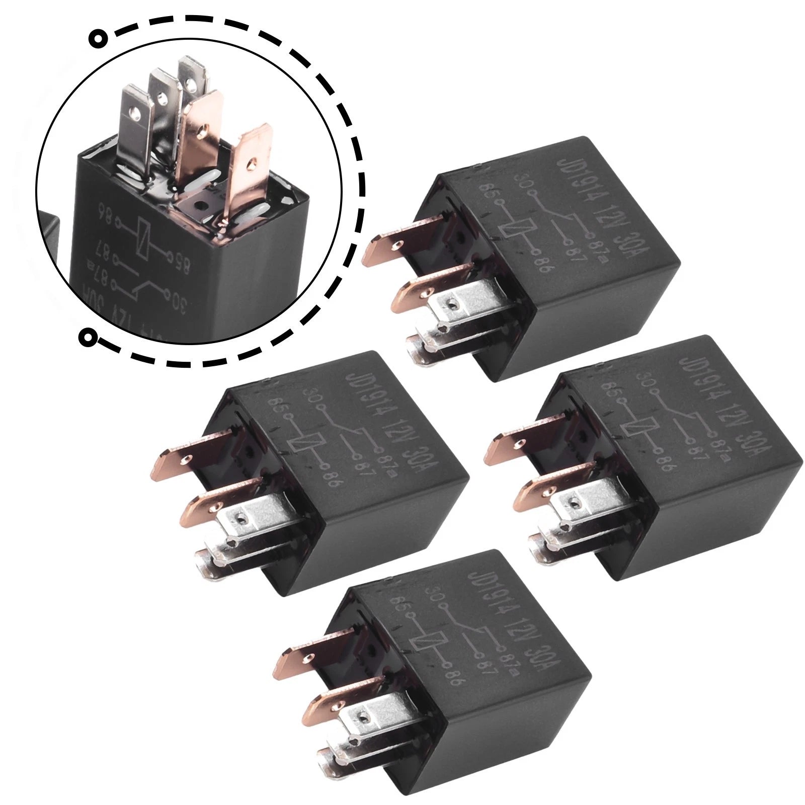 Set of 4 Relay 12V 30A 5 Pin for Automotive Truck Replacement
